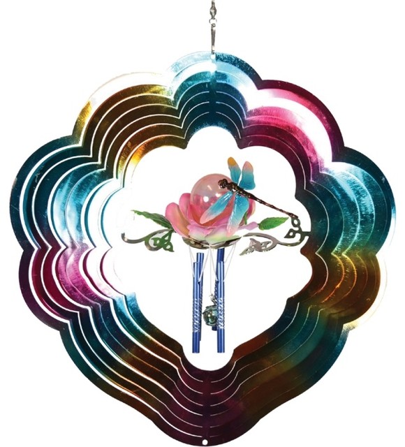 Great World Company 12 Inch Dragonfly 3 D Spinner And Wind Chime 12 Inch Dragonfly 3 D Spinner And Wind Chime With Gazing Ball Farmhouse