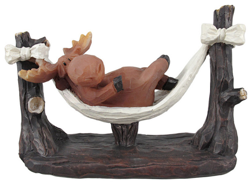 Moose Relaxing in Hammock Statue Figurine Wildlife