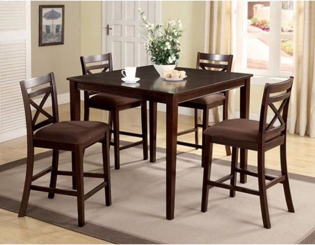 5 Piece Wooden Counter Height Table With Crossback Chairs, Espresso ...