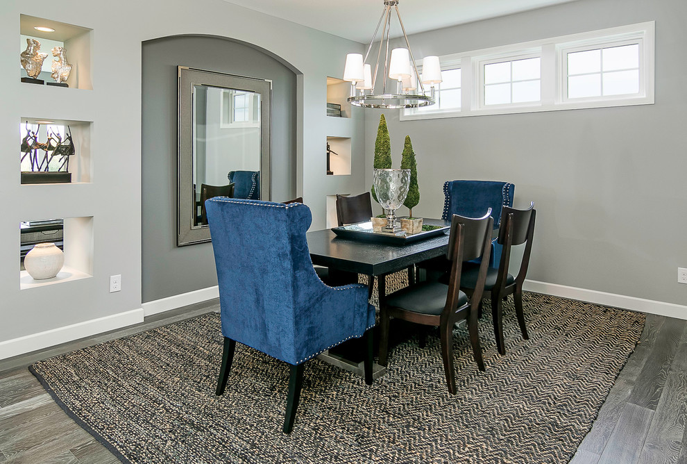 Mid-sized transitional separate dining room in Minneapolis with grey walls and medium hardwood floors.