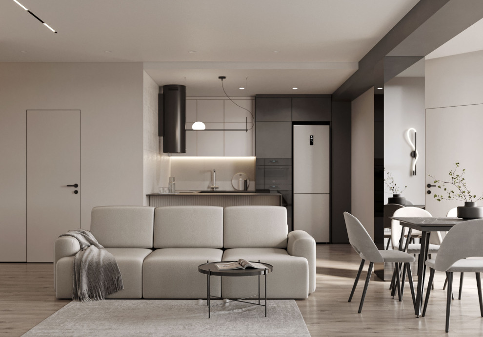 Монохромная кухня - гостиная
