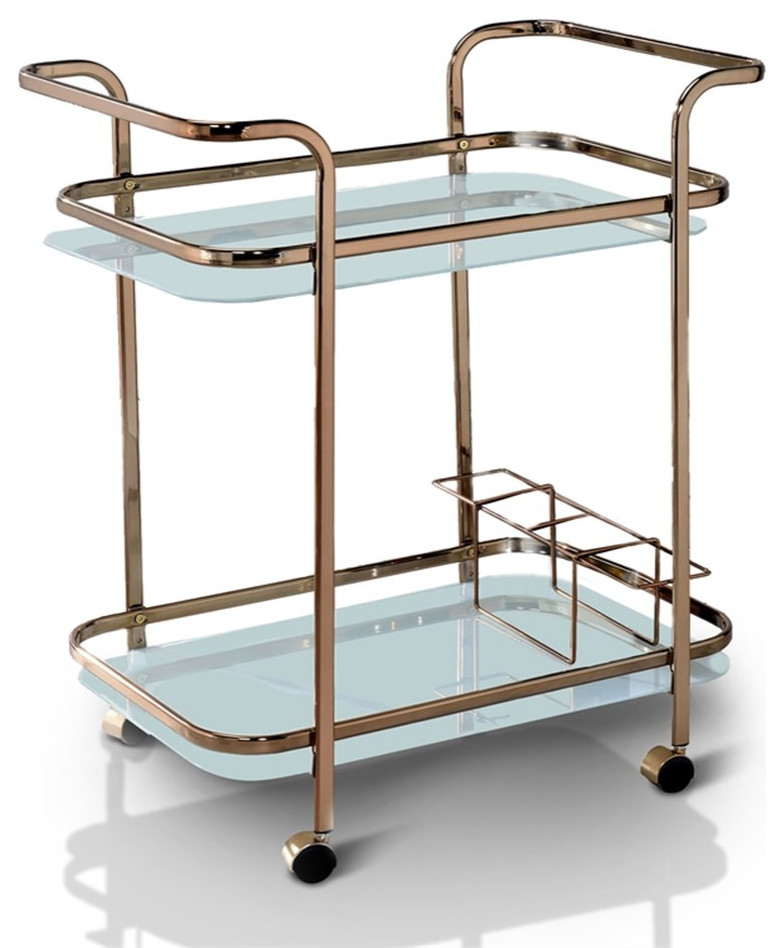 Furniture of America Anneliese Contemporary Metal Bar Cart in Gold Champagne