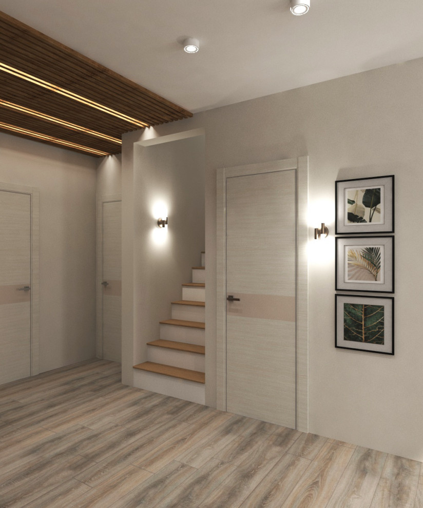 Дизайн кухни-гостиной с тропическими обоями