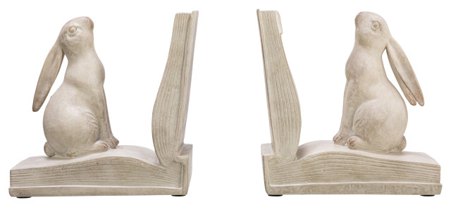 Bunny Rabbit Bookends, Set of 2, White Finish - Farmhouse - Bookends ...
