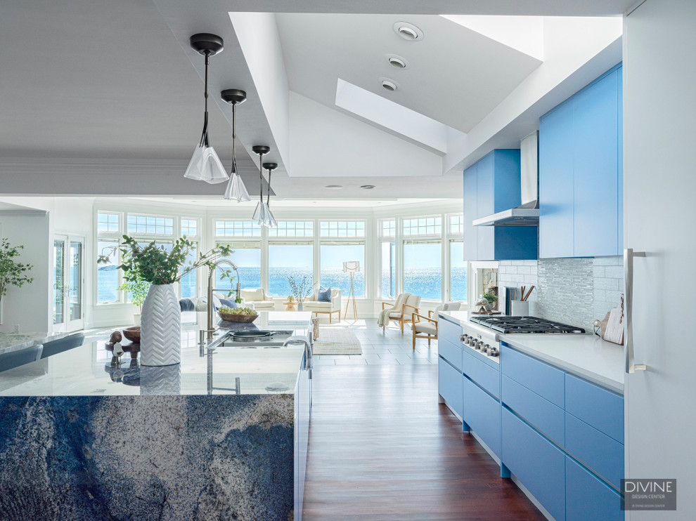 Oceanfront Kitchen Oceanfront Custom Blue Kitchen in Marblehead, MA - Transitional ...