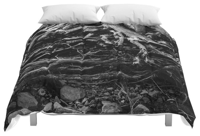 Society6 Black And White Tree Root Photography Print Comforter