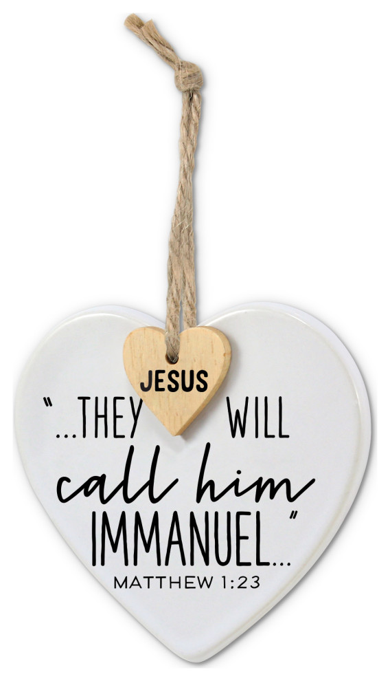 Ornament Heart Tag, Immanuel Twine Hanger Traditional Christmas