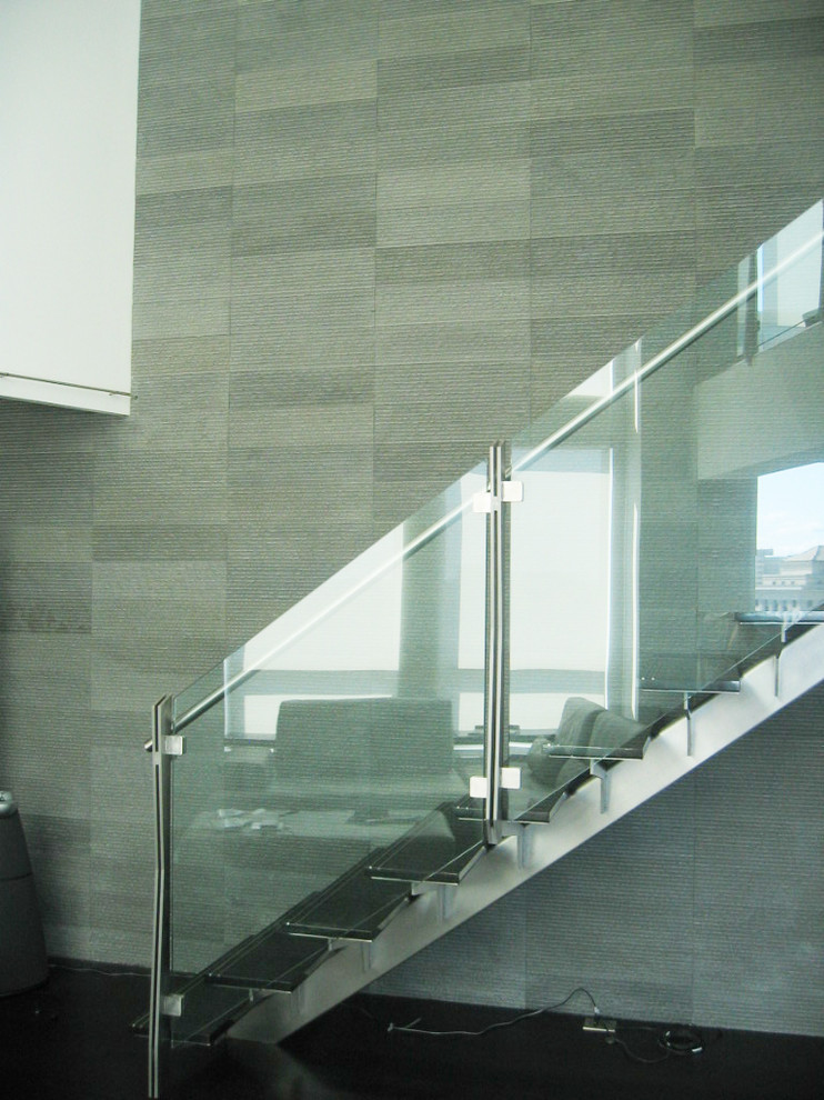 Photo of an industrial staircase in Boston with open risers.