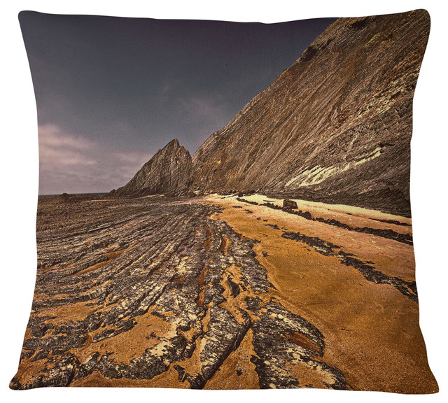 Brown Rocky Coast Portugal Cityscape Throw Pillow, 18"x18"