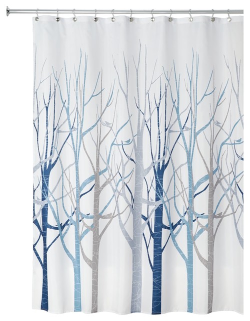 Idesign Forest Fabric Shower Curtain, Gray And Blue Curtains
