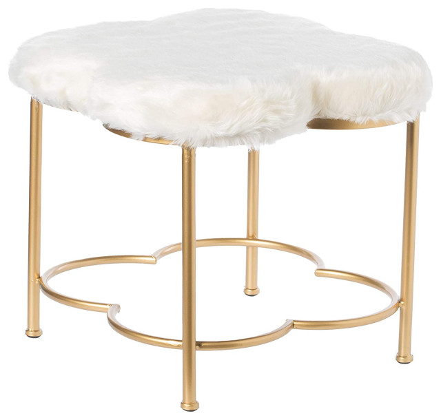 Modern Vanity Stool, Elegant Golden Legs With Ultra Soft White Faux Fur Seat - Transitional ...