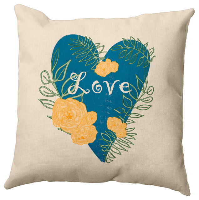 Love And Roses Decorative Throw Pillow, 26"x 26" Contemporary