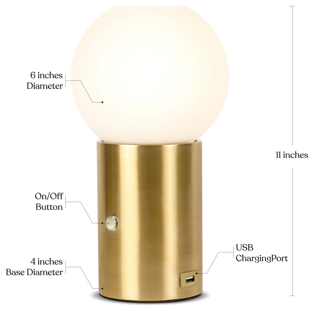 Brightech Kai LED Table Lamp with USB Port, Glass Globe Shade, Stunning ...