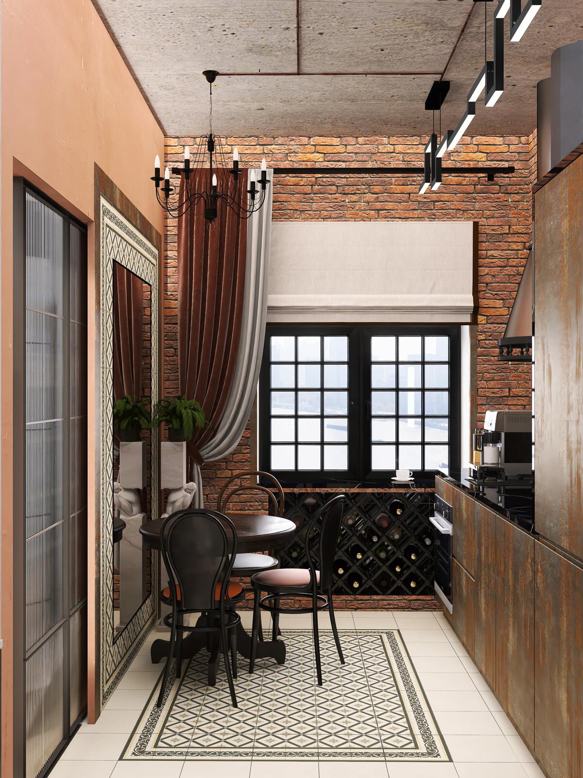 Кухня и ванная в силе ретро в трехкомнатной квартире старого фонда