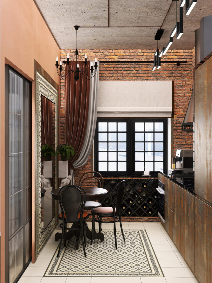 Кухня и ванная в силе ретро в трехкомнатной квартире старого фонда