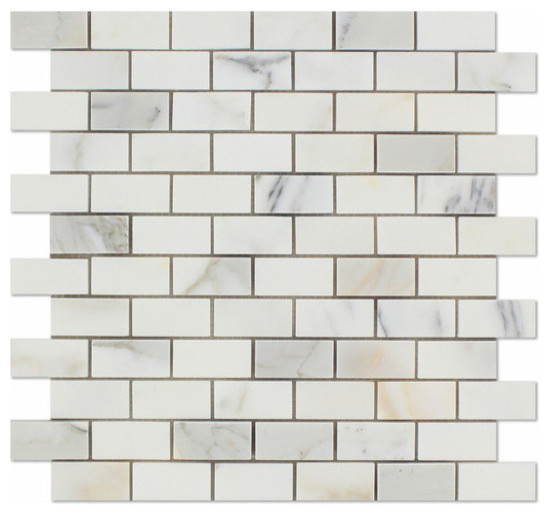 1"x2" Calacatta Gold Marble Brick Tile, Set of 4 Contemporary