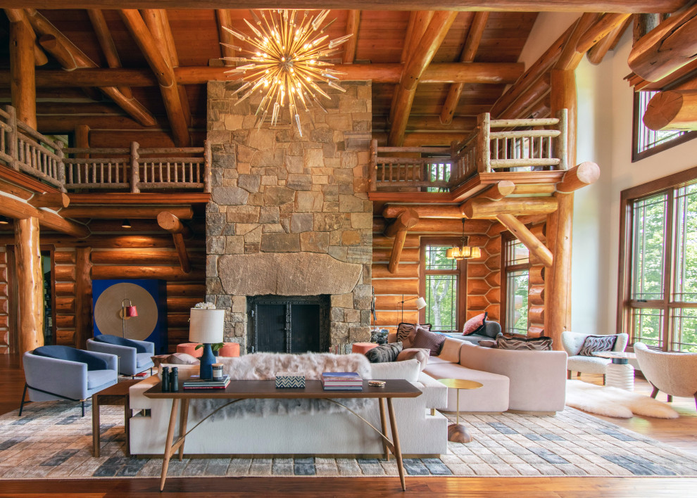 Family Ski Lodge Rustic Living Room New York by Lewis Birks, LLC