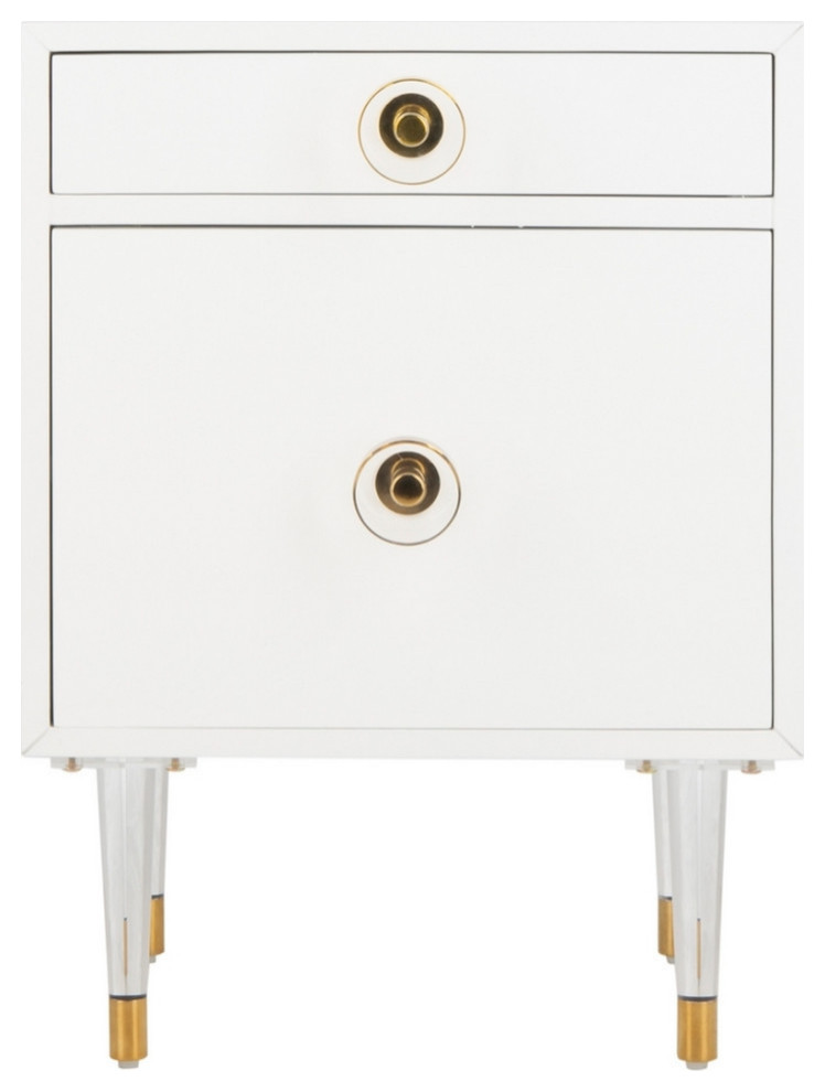 Boden 2 Drawer Side Table, White/Gold Midcentury Side Tables And End Tables by Rustic Home