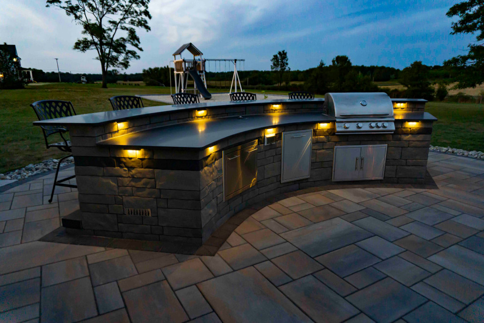 Cream Ridge, NJ: Outdoor Kitchen and Paver Patio with Firepit Area