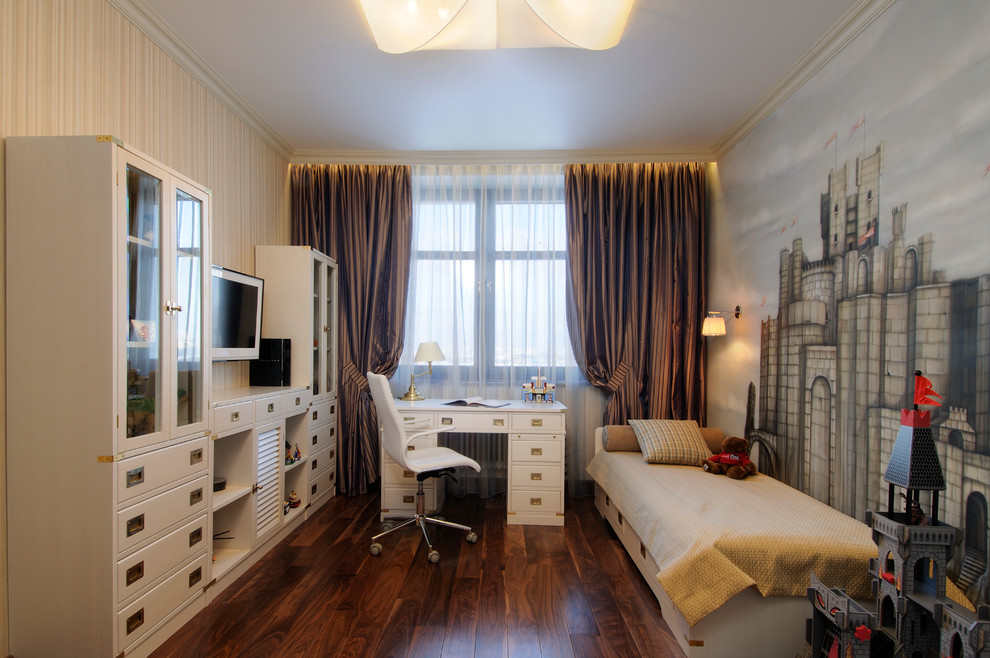 Photo of a contemporary teen room in Moscow with dark hardwood floors.