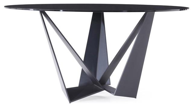 Modern Serra 59 Round Dining Table Smoked Glass With Matte Black Steel Base Contemporary Tables By Zuri Furniture Houzz Modern Serra 59 Round Dining Table, Round Smoked Glass Dining Table