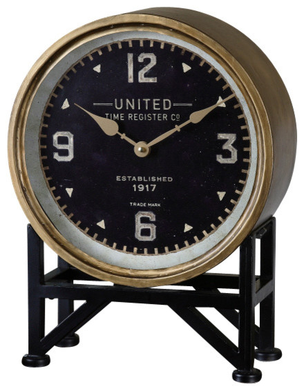 Retro Brass Black Round Table Clock