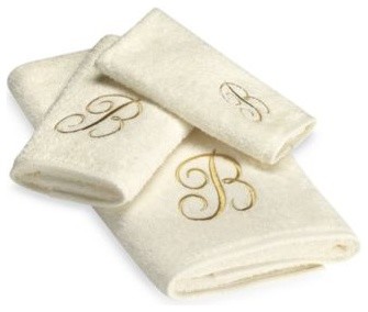 Avanti Premier Gold Script Monogram Hand Towels in Ivory