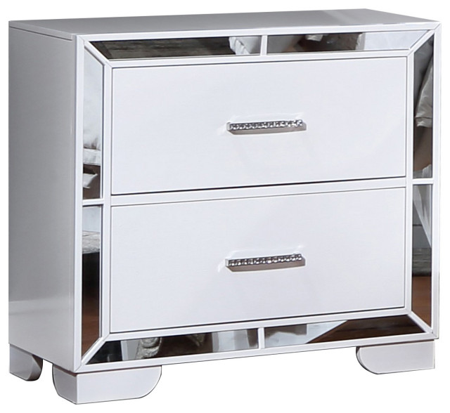 Benzara BM283630 Pine Wood Nightstand, 2 Drawers, Wire Brush, Mirror ...