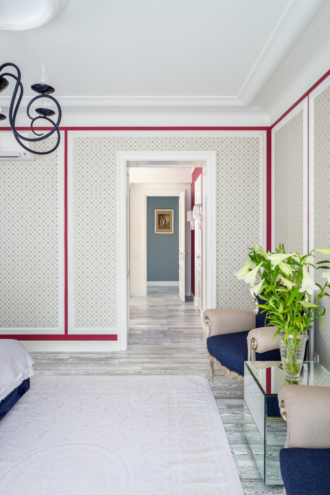 Photo of a mid-sized eclectic hallway in Moscow with recessed and decorative wall panelling.