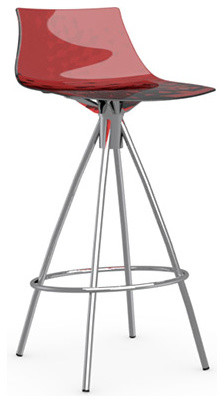 ICE Counter Stool, Satin Frame, Transparent Red, Non-Swiveling