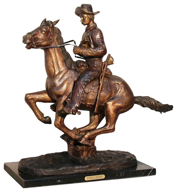 Remington Design, "Trooper Of The Plains" Bronze Sculpture With Marble Base