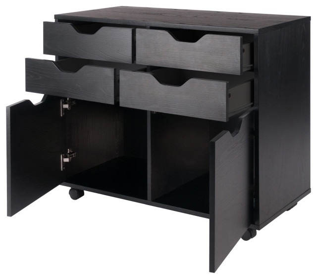 Halifax Wide 2Door Storage 4Drawer, Black Transitional