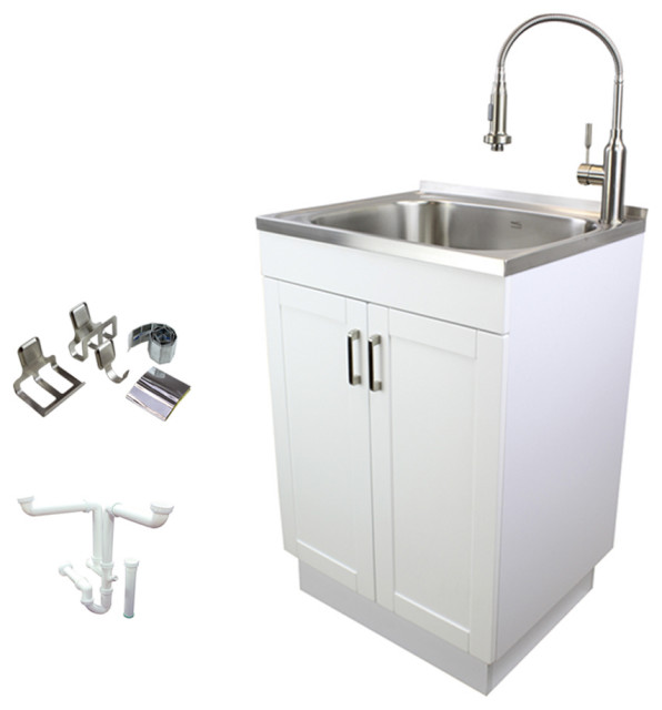 Transolid 24 All In One Laundry Utility Sink Kit White Stainless