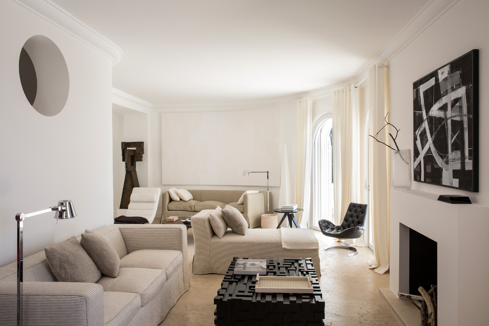 Contemporary living room in Rome with white walls.