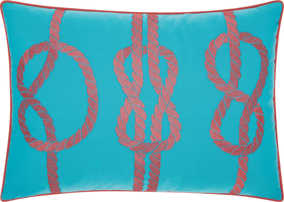Nourison 3 Knots Turquoise And Coral Pillow 14 X 20 Beach Style