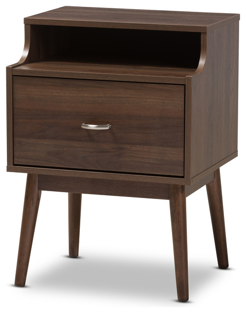 Baxton Studio Disa Mid Century Modern Walnut Brown Finished Nightstand Midcentury Nightstands And Bedside Tables By Skyline Decor
