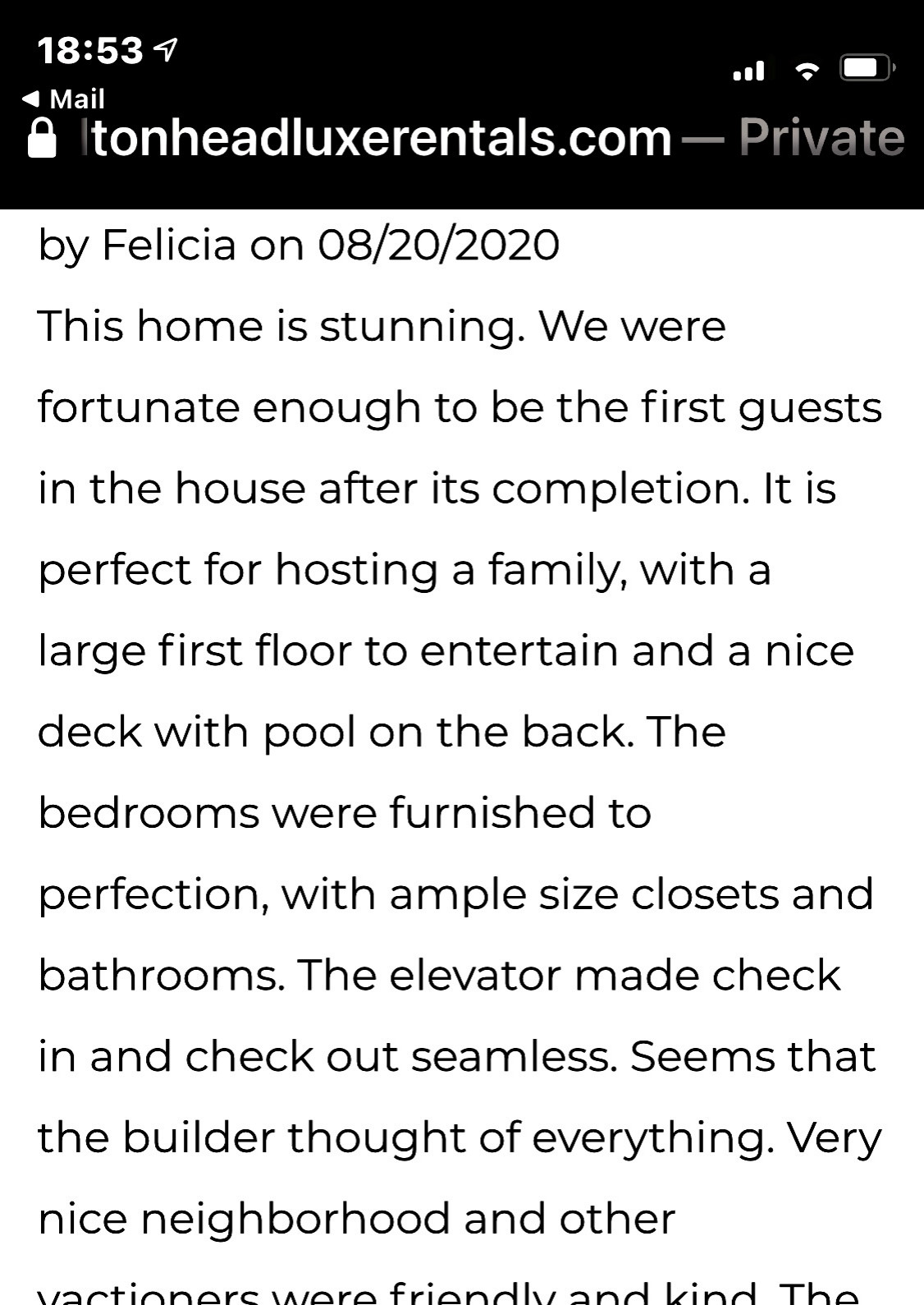 Review  by first Renter ~thank you Felicia!