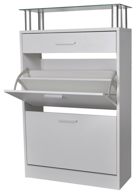 VidaXL Shoe Cabinet With Drawer and Top Glass Shelf, White