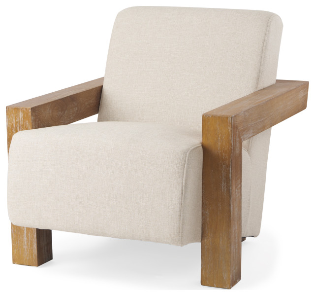 Sovereign Beige Fabric Seat with Light Brown Solid Wood Frame Accent