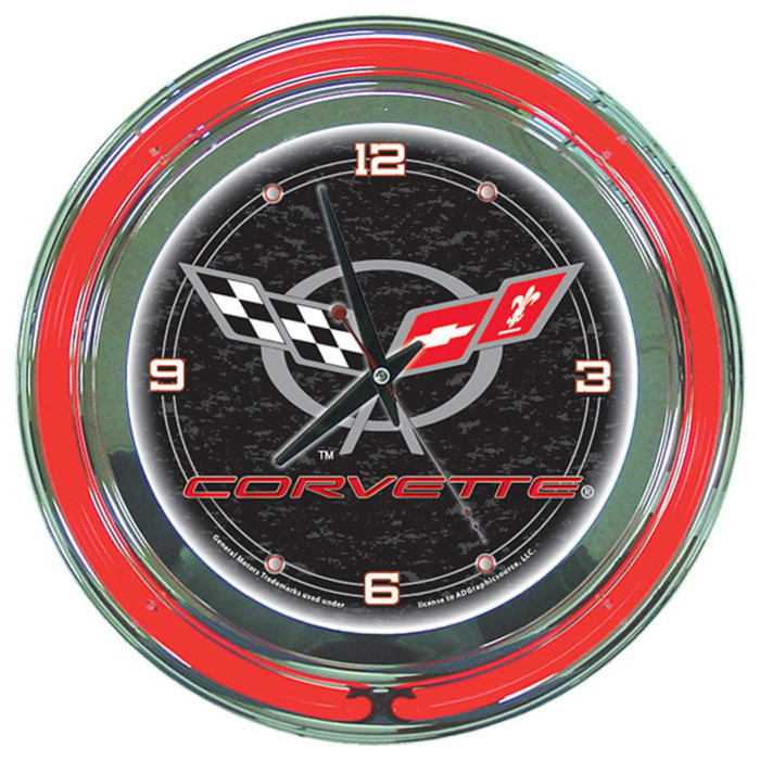 Corvette C5 Neon Clock - 14 inch Diameter - Black