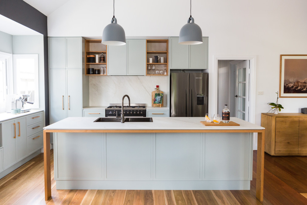 Design ideas for a scandinavian kitchen in Wollongong with shaker cabinets.