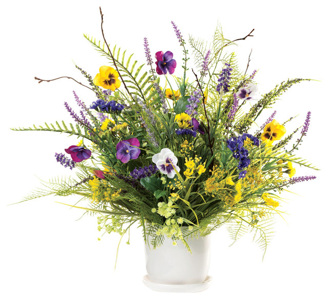 Petals Pansy and Wildflower Silk Flower Centerpiece & Reviews Houzz