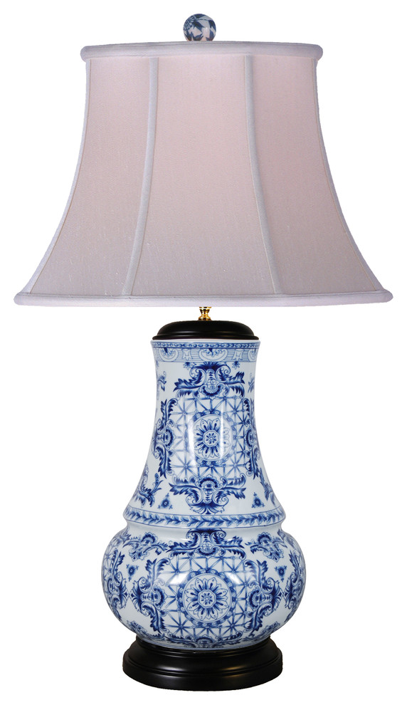 Blue and White Floral Vase Lamp Traditional Table Lamps by East