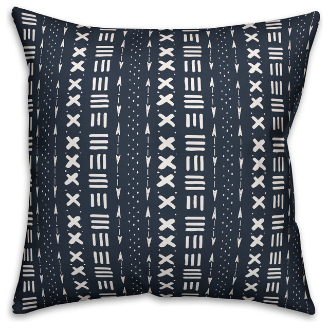 Navy Blue Mudcloth Pattern 18x18, Navy And White Outdoor Pillows