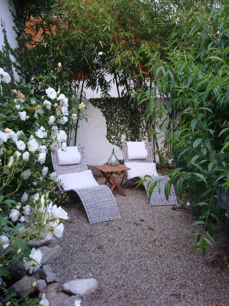 Design ideas for a small contemporary backyard garden in Los Angeles with gravel.