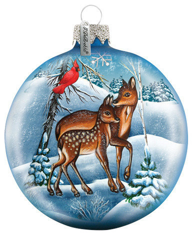 Hand Painted Scenic Glass Ornament Deer Crossing Ball