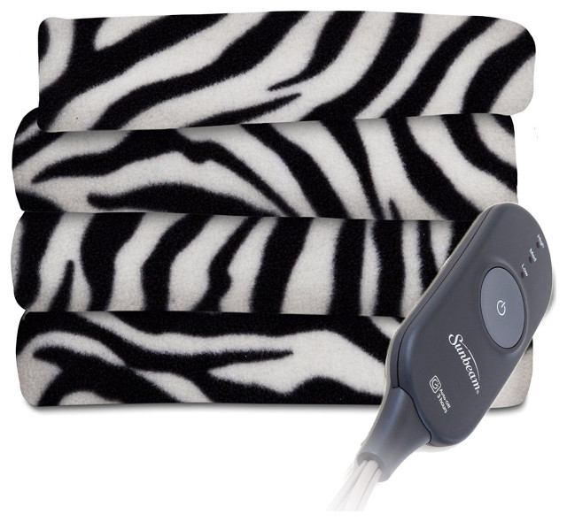 Sunbeam Fleece Electric Heated Throw Blanket Zebra, Throw Traditional
