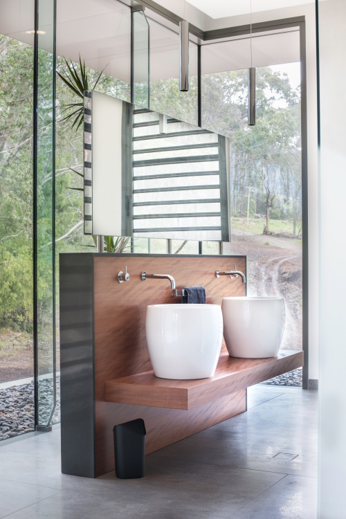 Wooden Wonder: Contemporary Bathroom Vanity with a Unique Structure