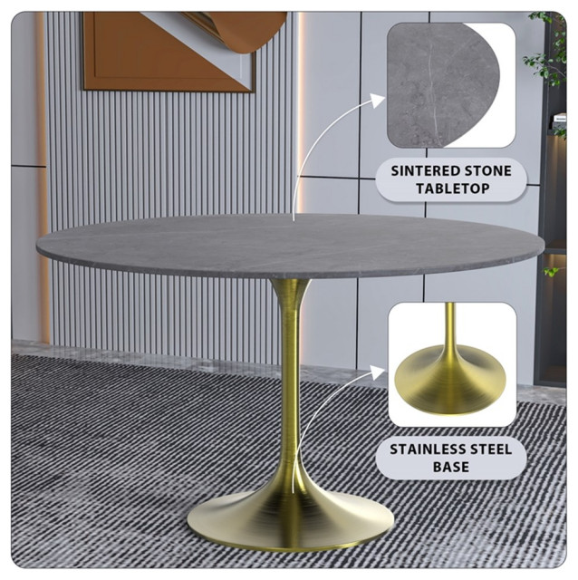 LeisureMod Verve Modern 48" Round Dining Table with Sintered Stone Top ...