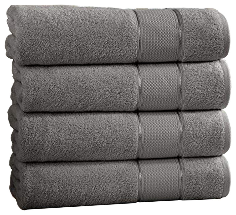 Bergamo 4 Piece Spun Loft Bath Sheets With Twill Weave ,Charcoal Gray